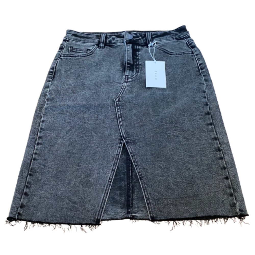 Cello Grey Denim Pencil Skirt with Front Slit